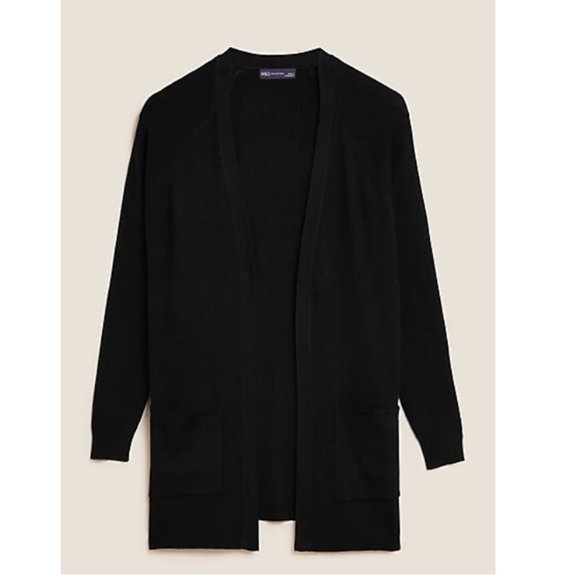 BLACK RIBBED EDGE TO EDGE CARDIGAN - Picture 3 of 14